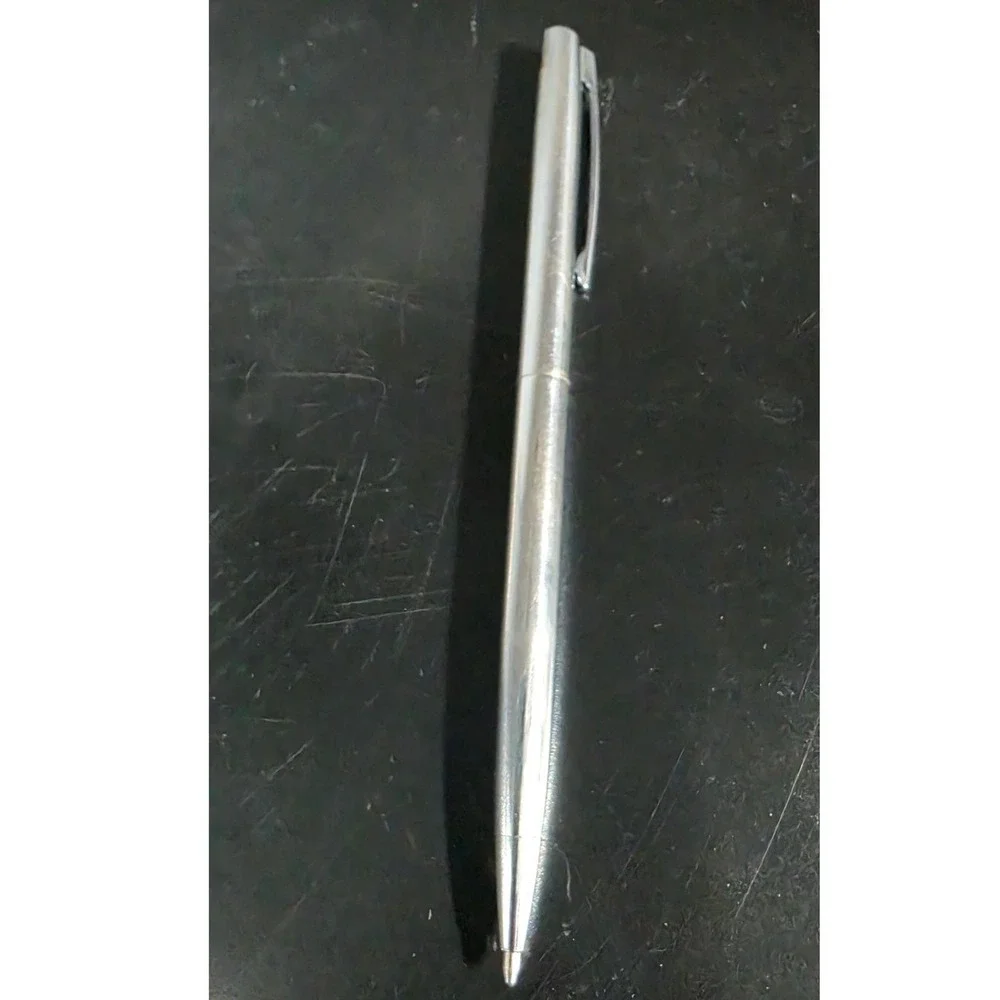 Vintage Slim Chrome Metal Twist Ballpoint Pen Silver Tone Minimalist Executive
